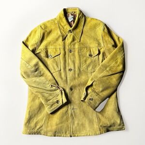 Vintage 70s LL Bean Shirt Jacket Mens Large 44 Brown Leather Suede Soft BUTTON